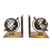 Pair of Brass Bookends with Openwork Globe Decorations. Work