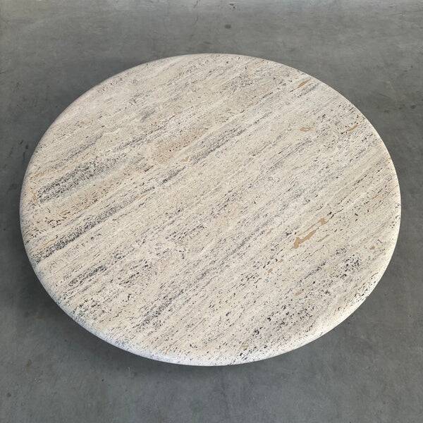 Large travertine round coffee table by Up & Up, Italy 1970s