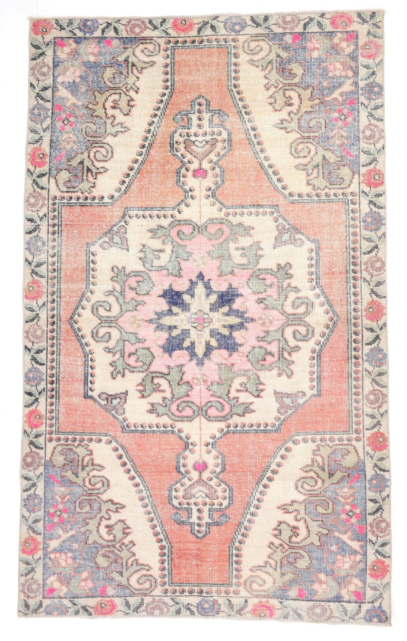 4x7 Pale Orange & Beige Oriental Wool Turkish Vintage Rug, 127x210Cm SK 6787