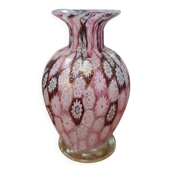 Petit vase soliflore Murano Millefiori et inclusions d'or – 1960