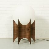 Vintage globe lampshade with sculptural wooden base
