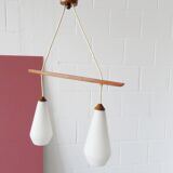 Suspension scandinave en verre opale teck