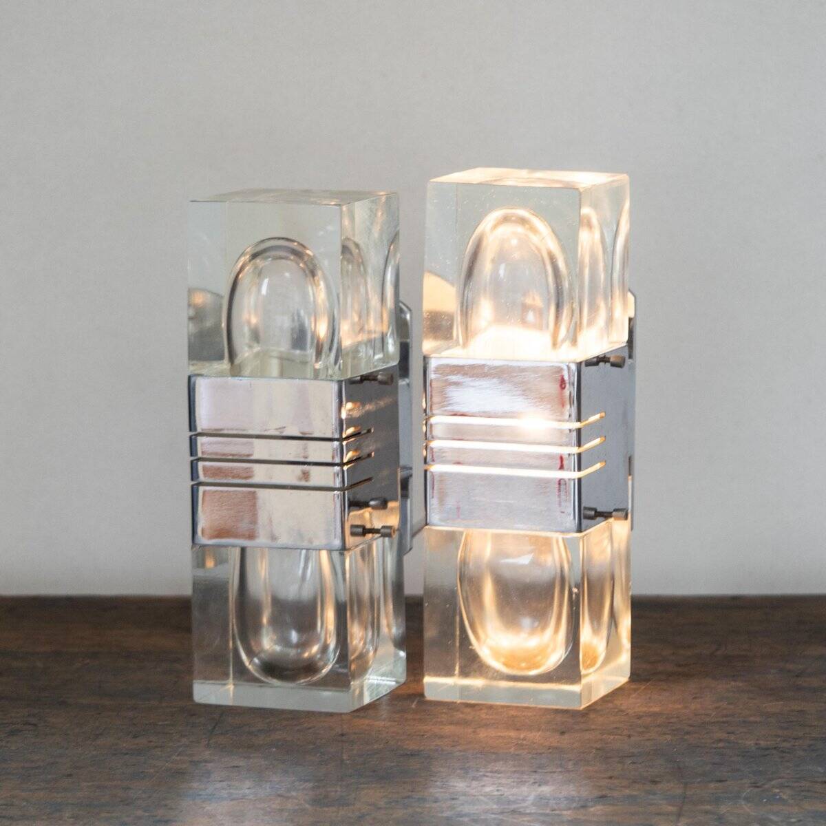 Murano glass wall lamps with chrome brass, Italy, 1970s, set of 2.