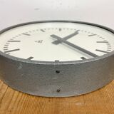Grey industrial factory wall clock from pragotron, 1960s