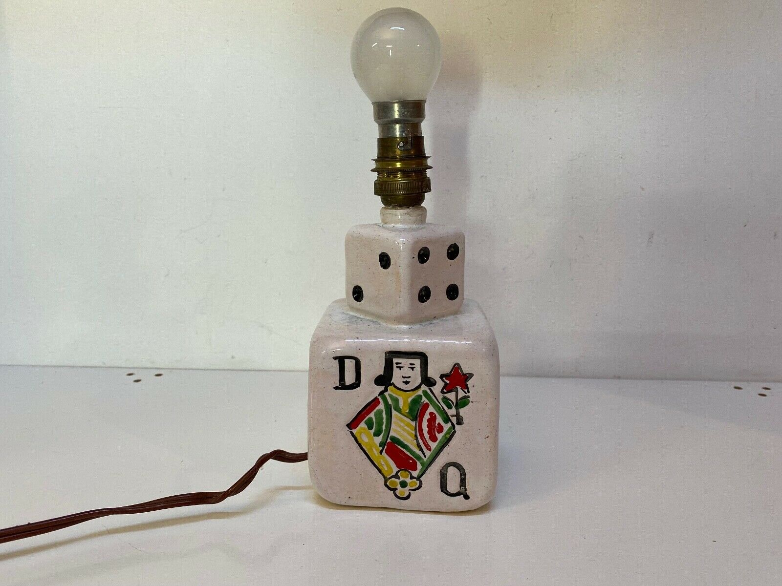 old ceramic desk lamp domino design and vintage card games 1950