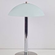 Mid-Century Mushroom Table Lamp in Sandblasted Glass, Stainless Steel & Chrome, 1960s