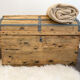 Old trunk restored in wood and zinc rounded top