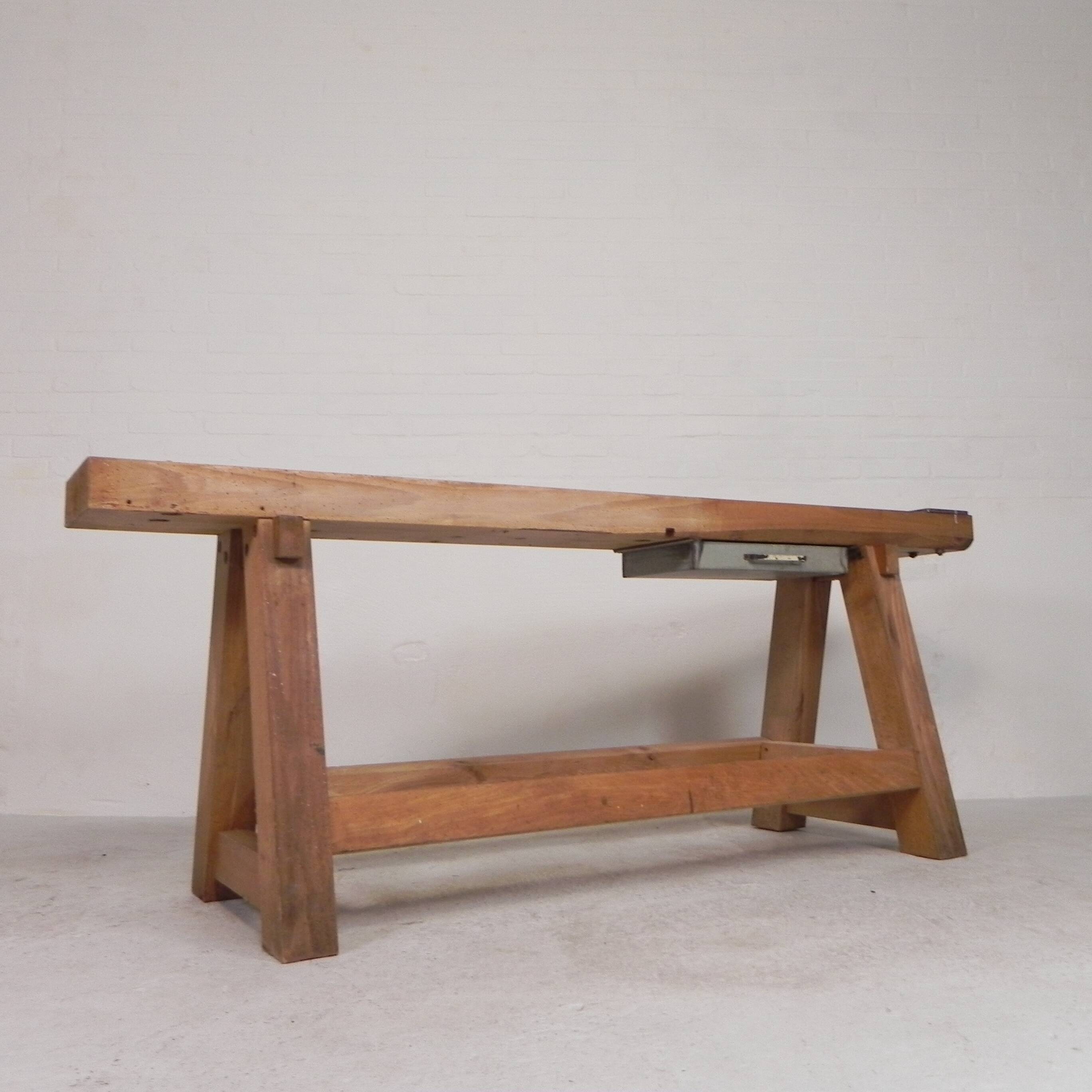 Oak workbench 2 meters long, 1950s