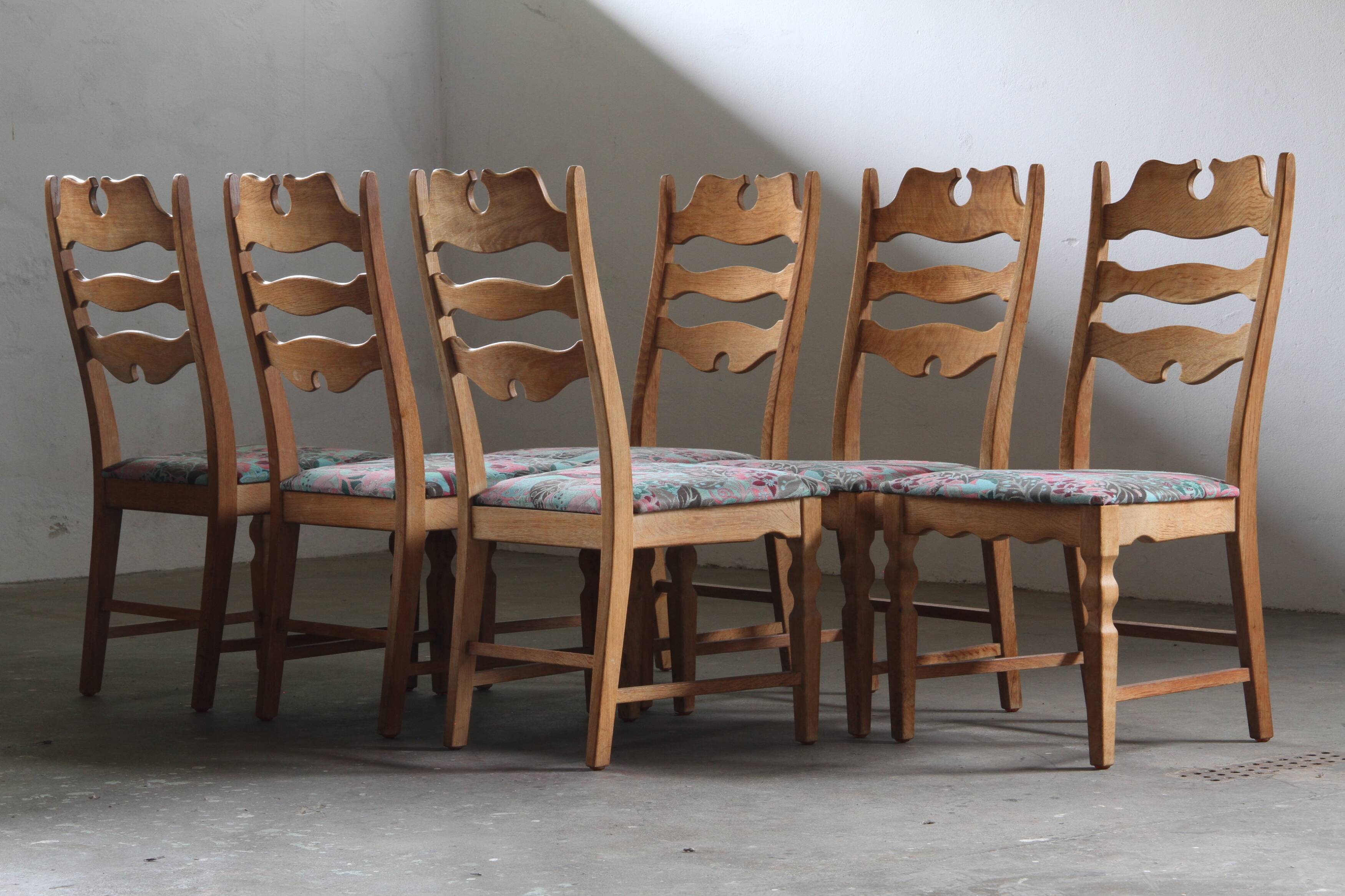 Chaises en chêne à dossier haut Razorblade vintage par Kjærnulf, années 1960, design danois