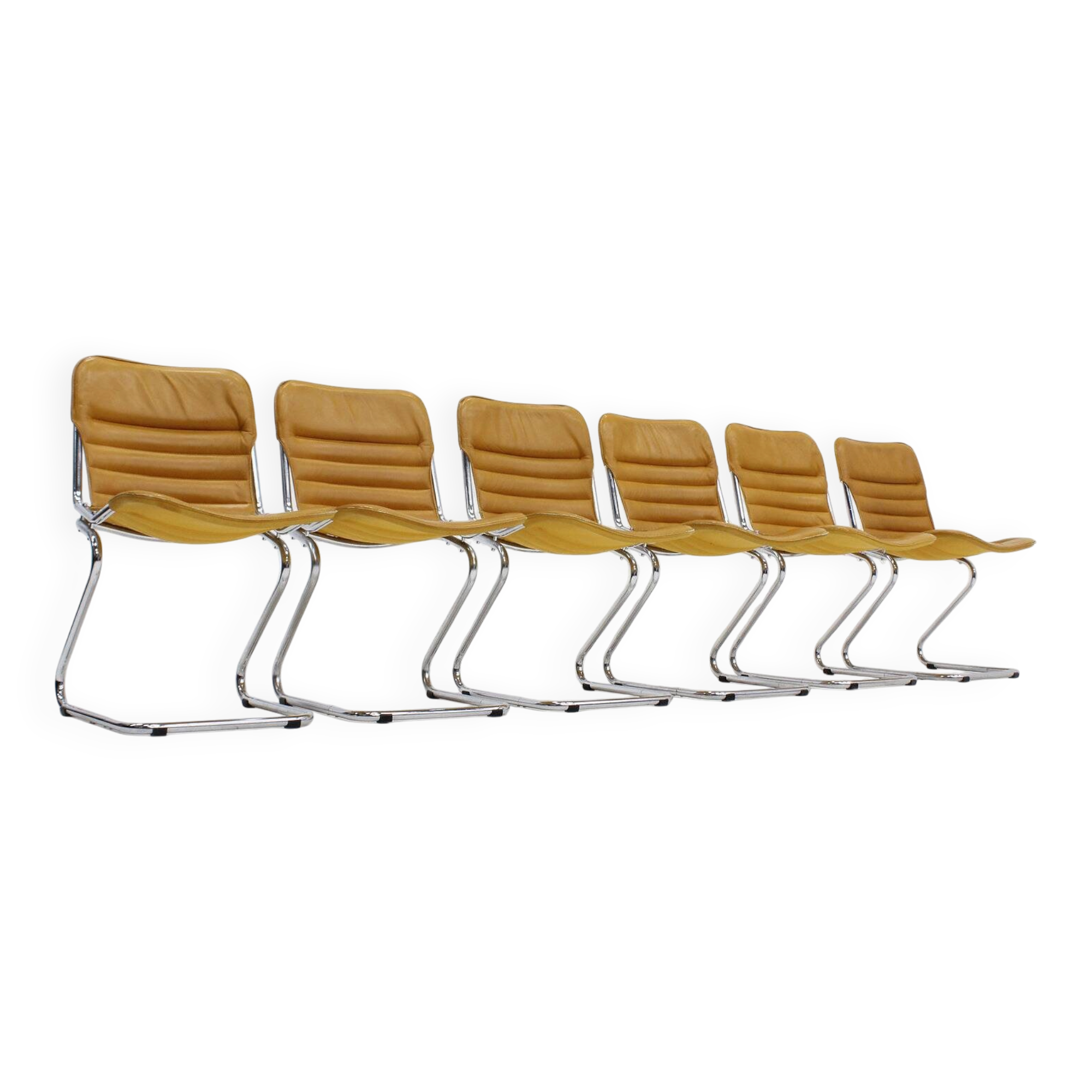 Set of 6 vintage chrome and leather dining room chairs 1970s Italy