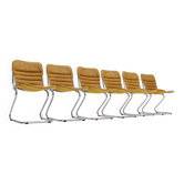 Ensemble de 6 chaises de salle à manger vintage en chrome et cuir des années 1970, Italie.