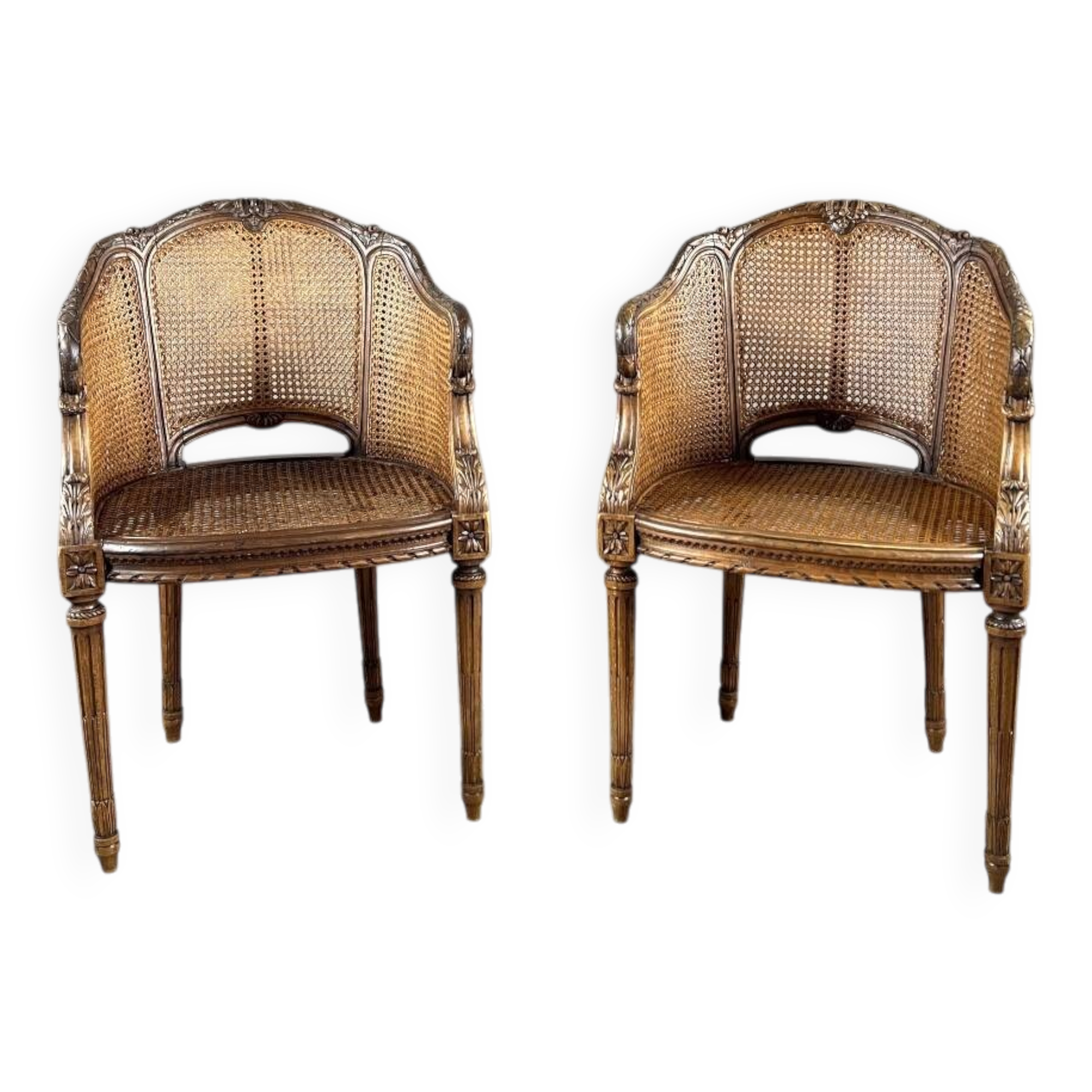Pair of caned armchairs in Louis XVI style, 19th century