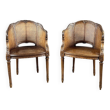 Pair of caned armchairs in Louis XVI style, 19th century