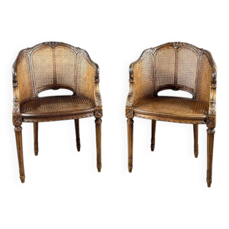 Pair of caned armchairs in Louis XVI style, 19th century