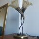 Double flower lamp Art Nouveau – Intertwined brass stems & art glass type