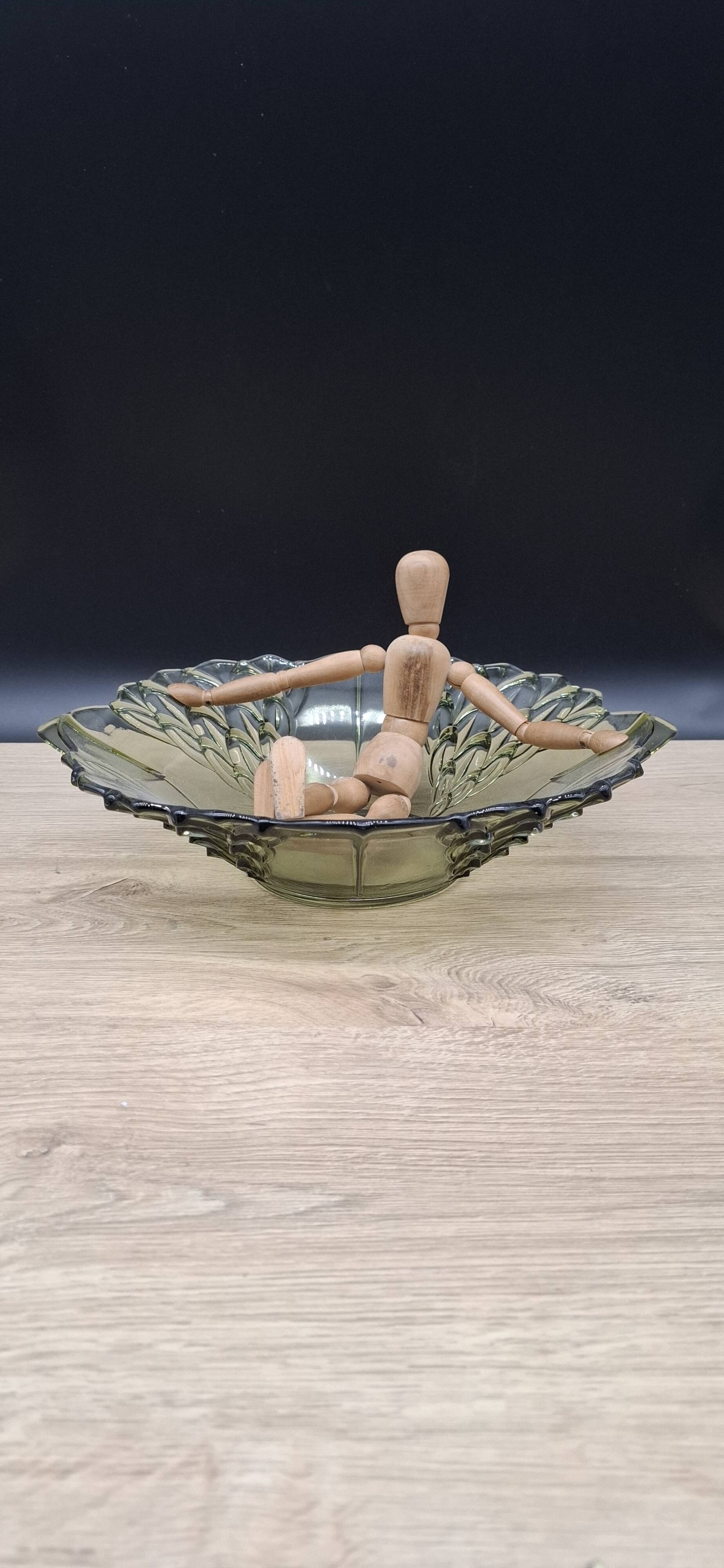 Manage khaki green glass flat salad bowl