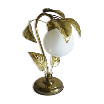 Opaline flower and brass lamp
