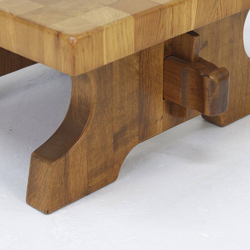 Rustic Vintage Brutalist Mid-Century Coffee Table in Oak