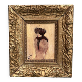 Miniature painting from the early 20th century "The Woman with the Mink" signed JJB