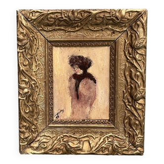Miniature painting from the early 20th century "The Woman with the Mink" signed JJB