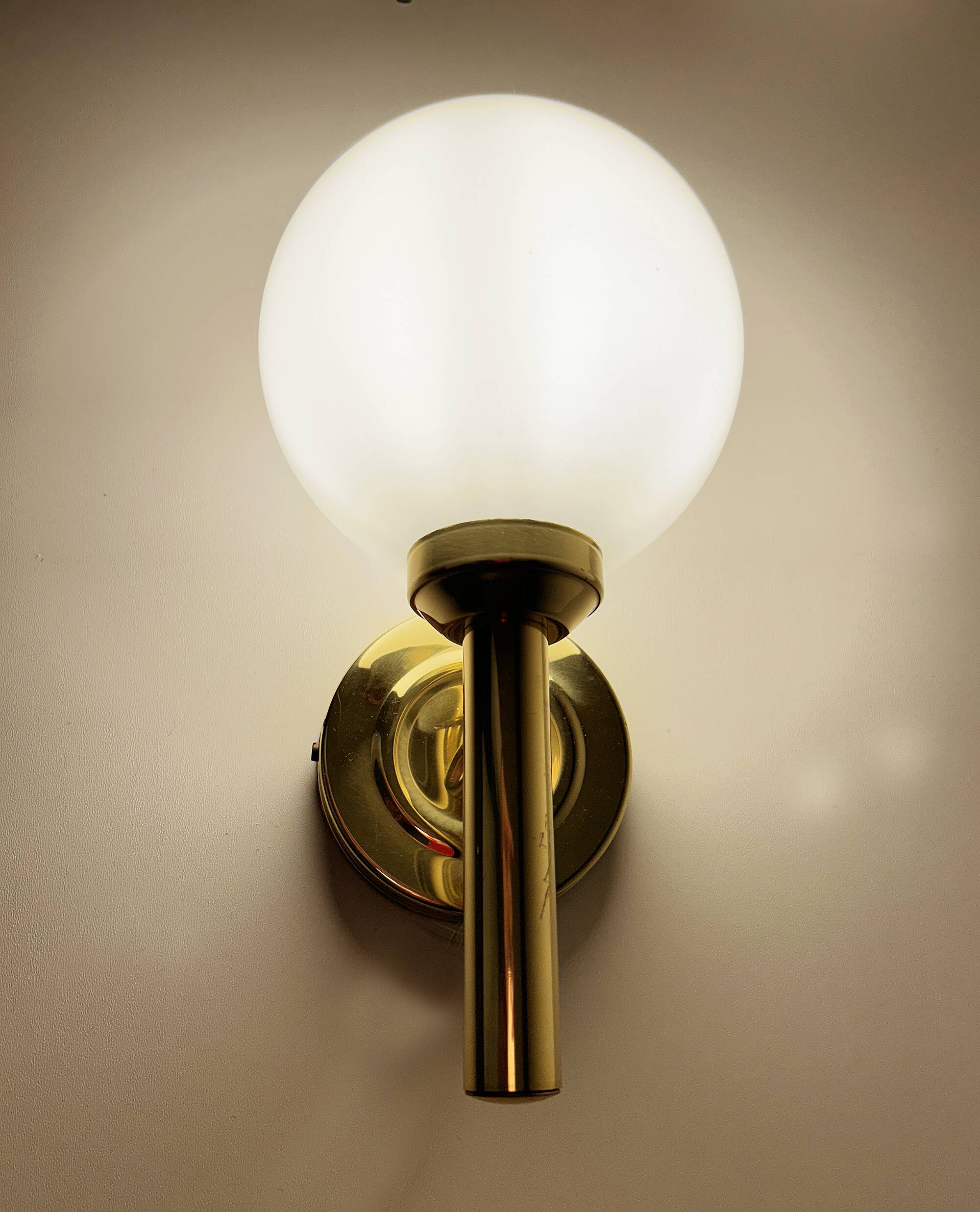 3 Vintage Scandinavian Glass and Brass Wall Lights