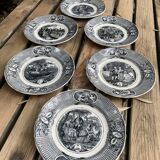 6 black dessert plates Old and Johnston Bordeaux 19th century astrology