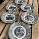 6 black dessert plates Old and Johnston Bordeaux 19th century astrology