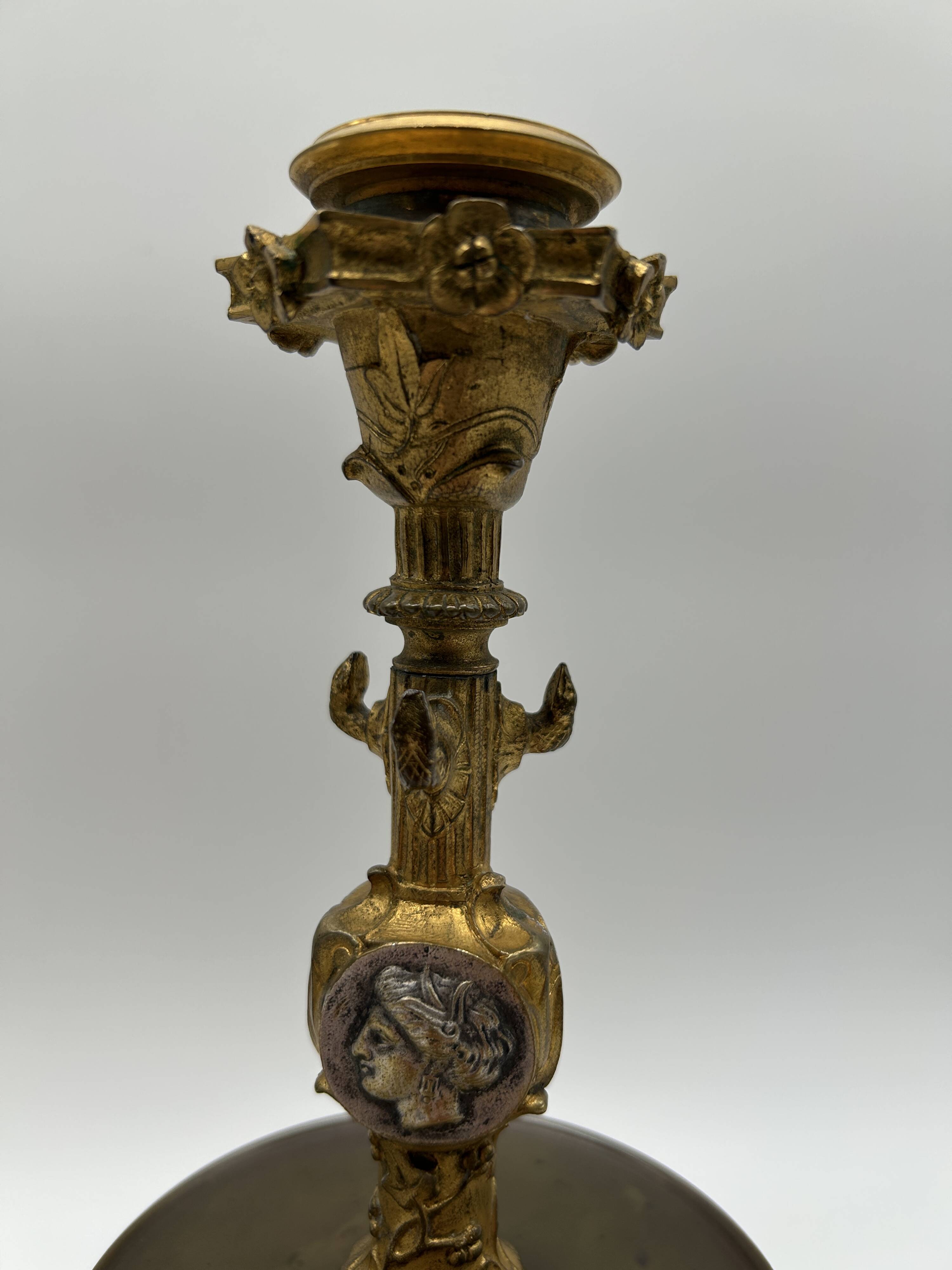 Pair of gilt bronze candlesticks by Cailleux - Barbedienne