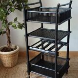 Vintage 50's black lacquered bamboo trolley