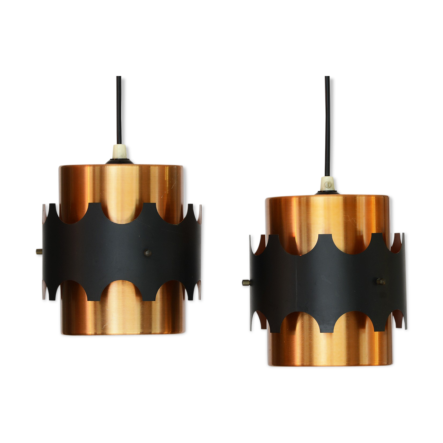 Pair of brass colored pendant lights by Werner Schou for Coronell Electro, Denmark 1960s