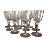 Set of 12 engraved crystal glasses with floral pattern