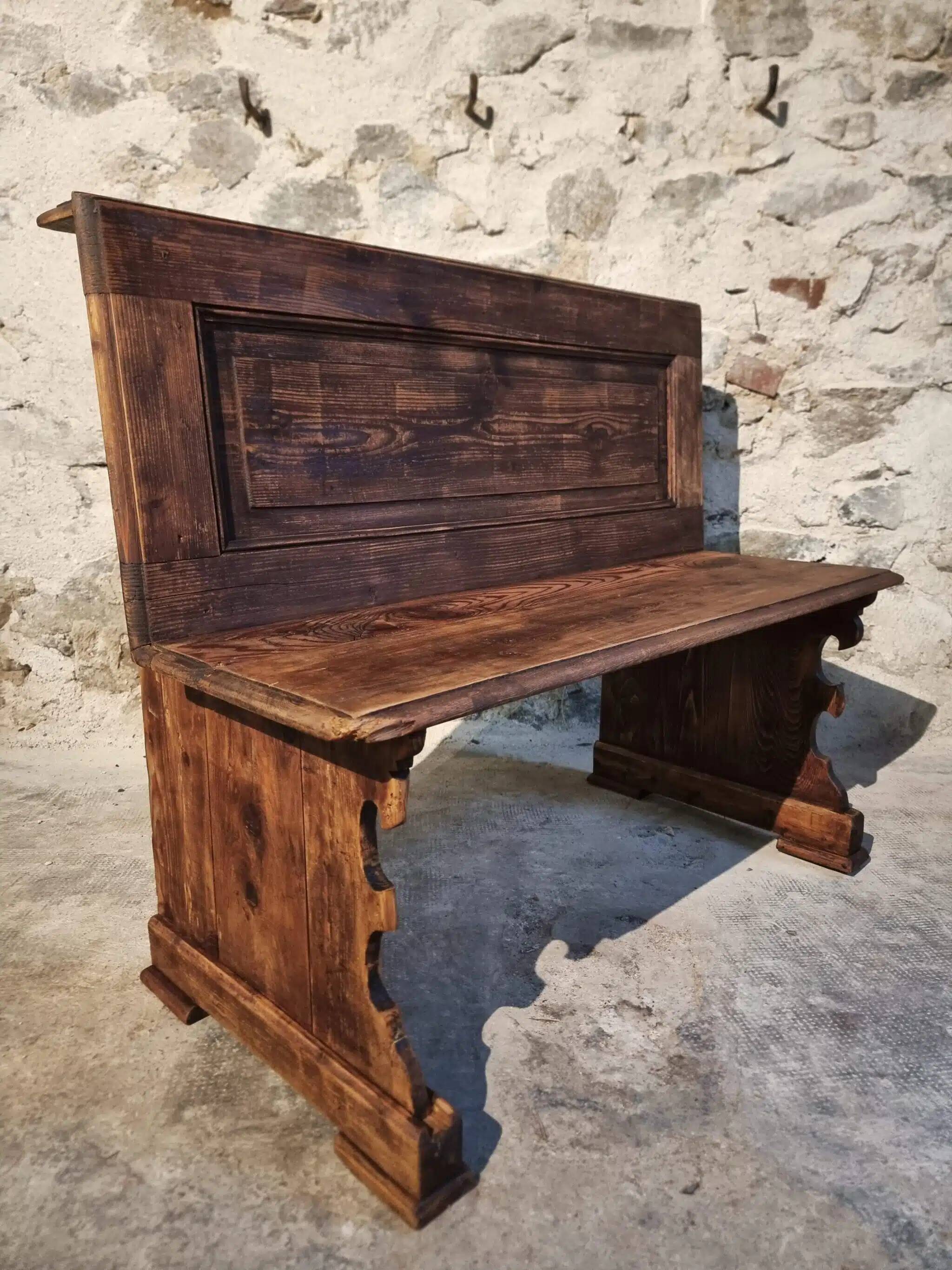 Antique French pine bench – circa 1920 – rustic church pew style