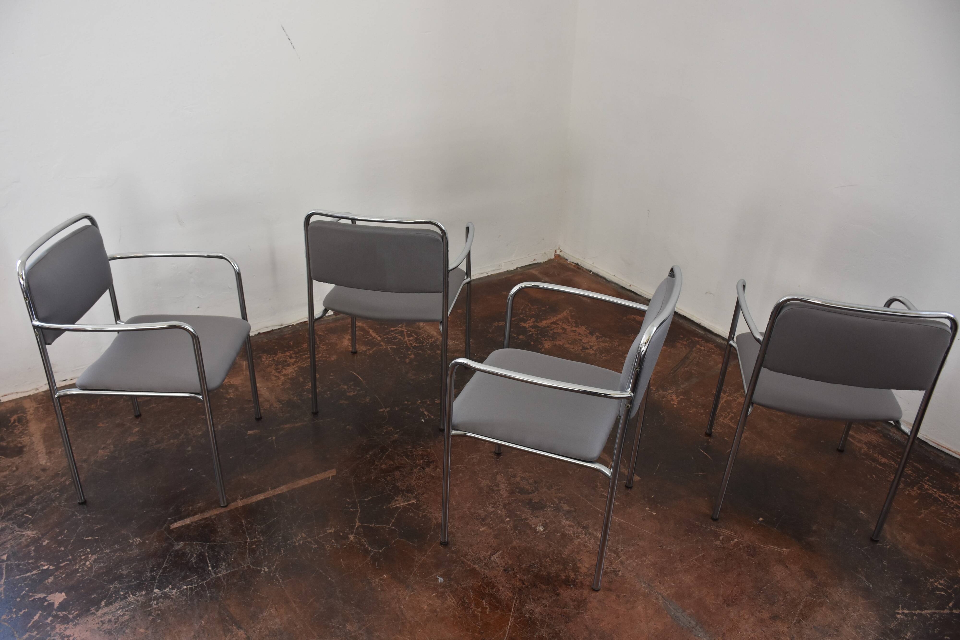 4  Reupholstered Vintage Chairs Chrom GDR 70s