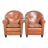 Ensemble de deux fauteuils design de Bart van Bekhoven en cuir de mouton.
