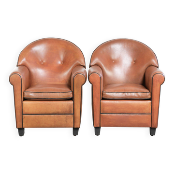 Ensemble de deux fauteuils design de Bart van Bekhoven en cuir de mouton.