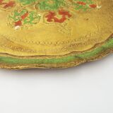 Italian round florentine scalloped tray, handpainted