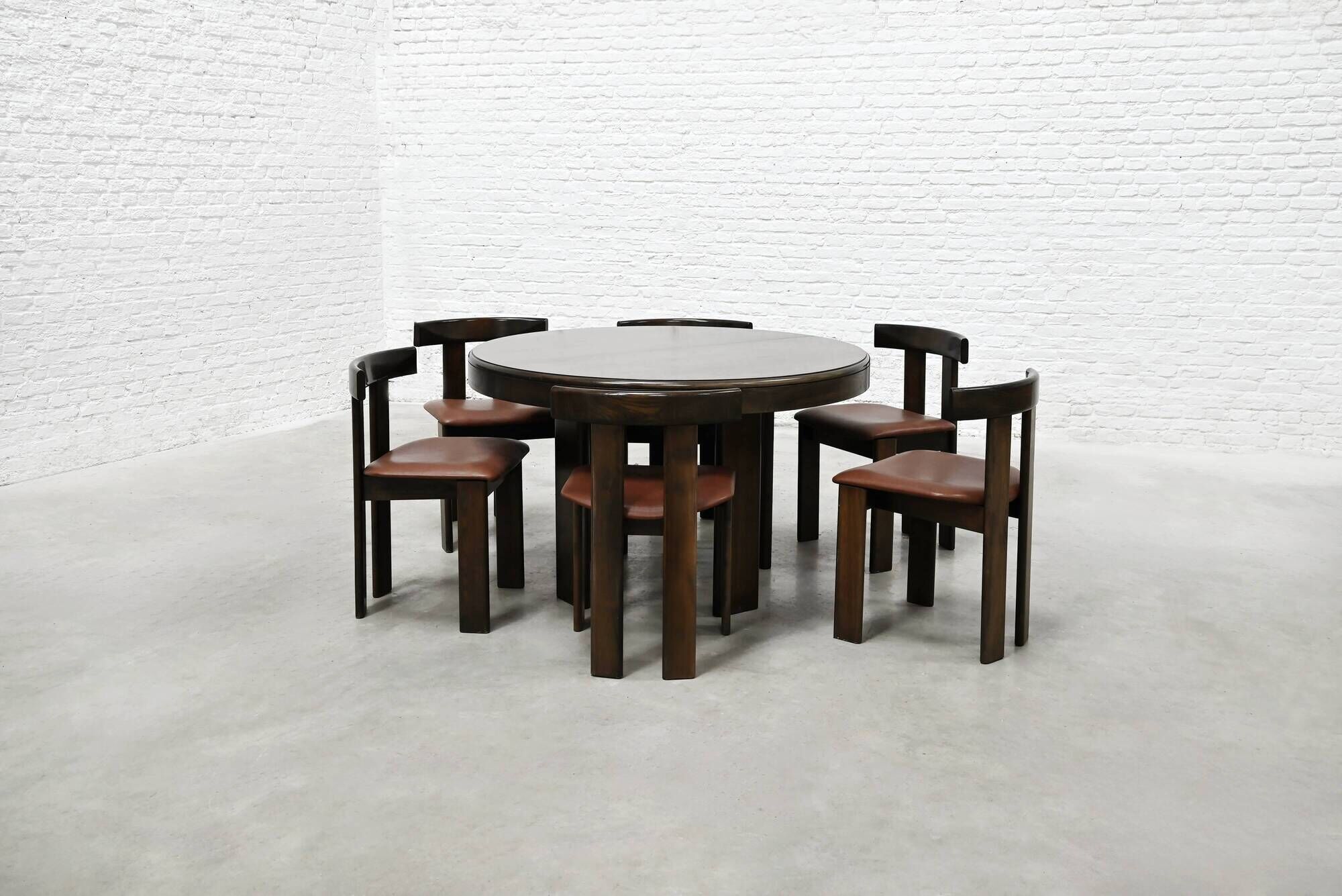 Dining Set by Luigi Vaghi for Former with Six Leather Chairs, Italy 1960's