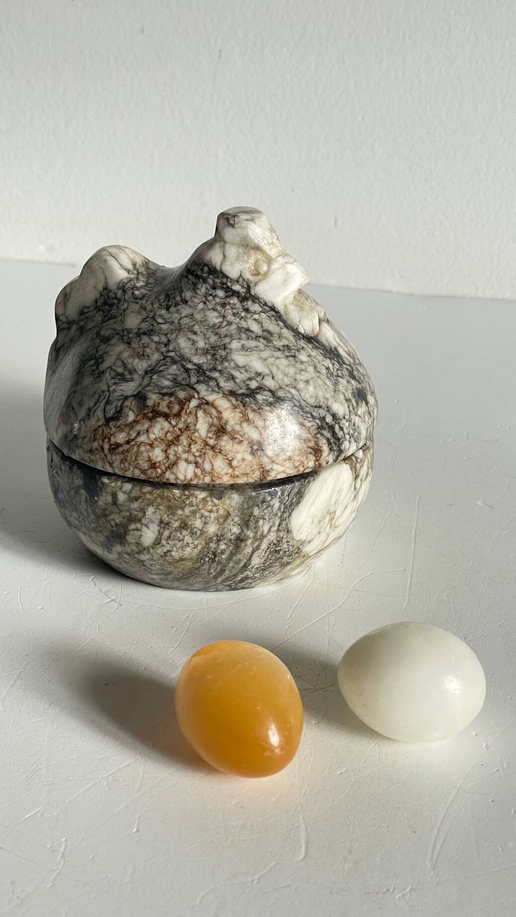 Vintage Marble Chicken with Eggs Sculpture
