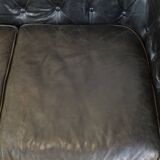 Black 2.5-seater cow leather English chesterfield sofa