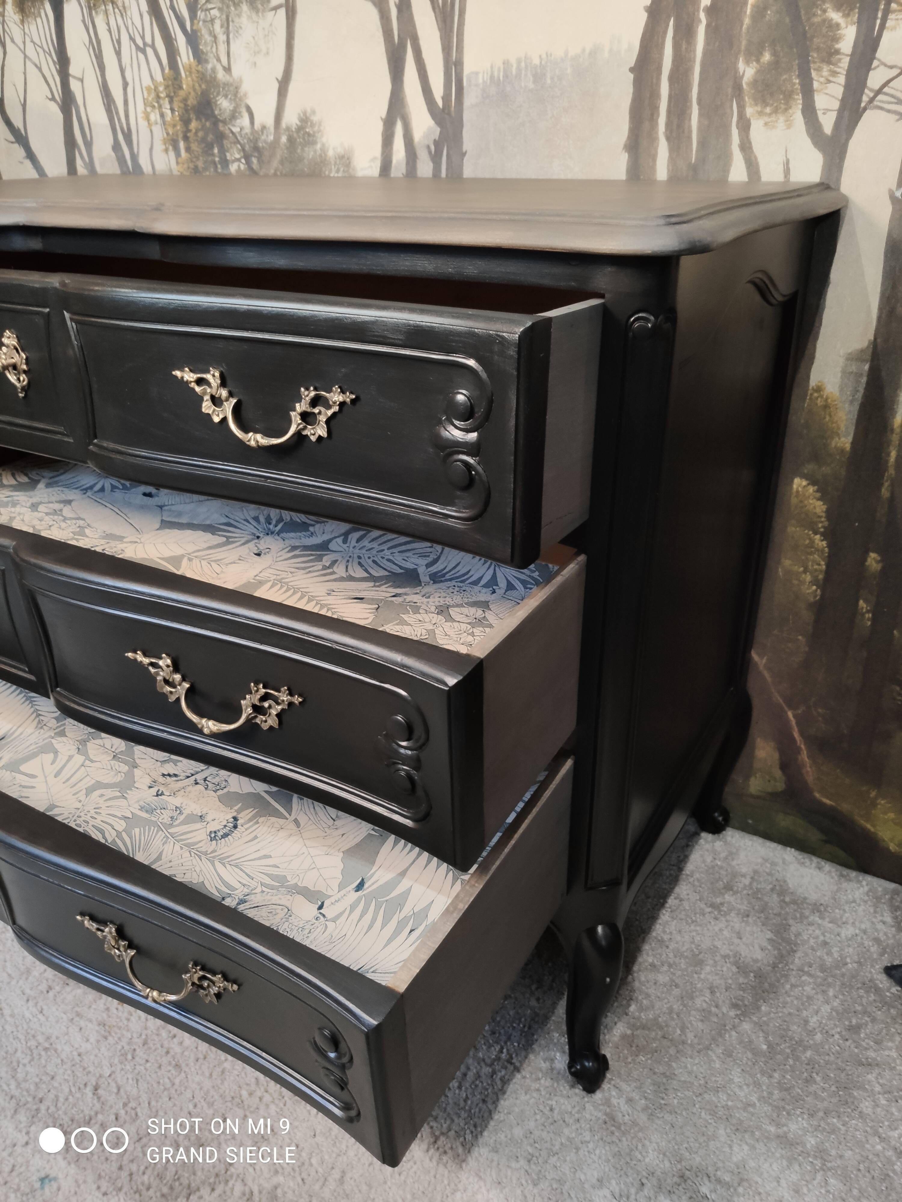 Antique black patinated chest of drawers