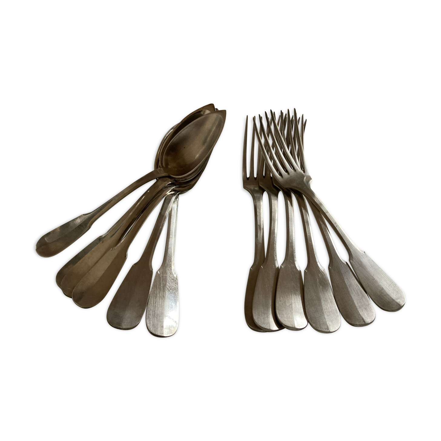 6 forks and 6 spoons in silver metal Cluny Vieux Paris circa 1900