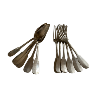 6 forks and 6 spoons in silver metal Cluny Vieux Paris circa 1900