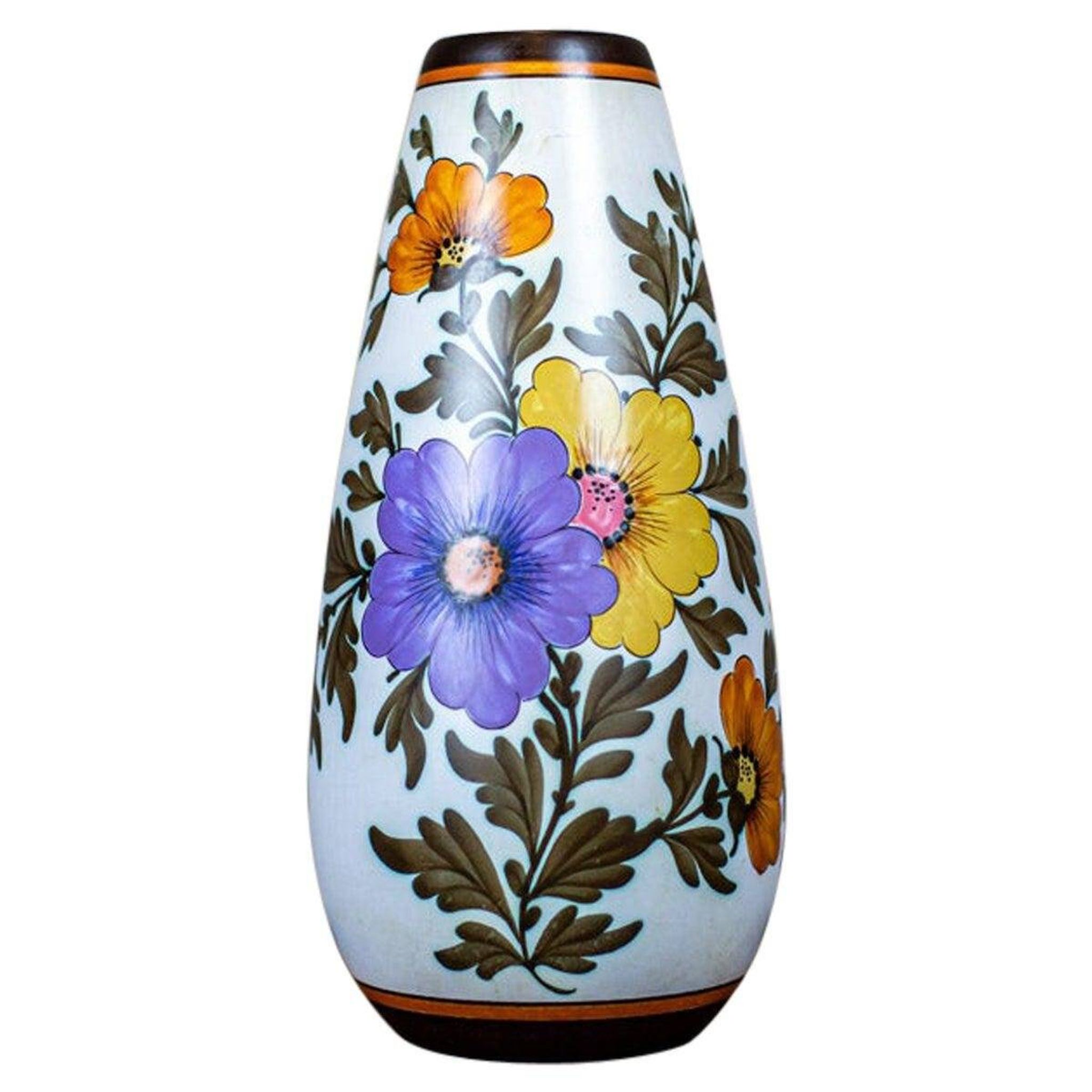 Vase en céramique à motifs floraux, années 1950
