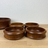 Scandinavian teak bowl and 4 ramekins