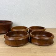 Scandinavian teak bowl and 4 ramekins