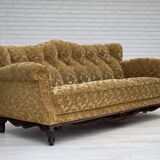 1950s, Danish 3-seater sofa, furniture velour, carved oak wood.