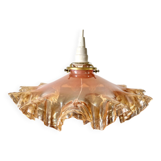 Suspension drapée verre irisé rose