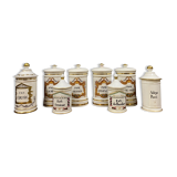 Set of 8 Paris porcelain pharmacy jars with white background with gilding