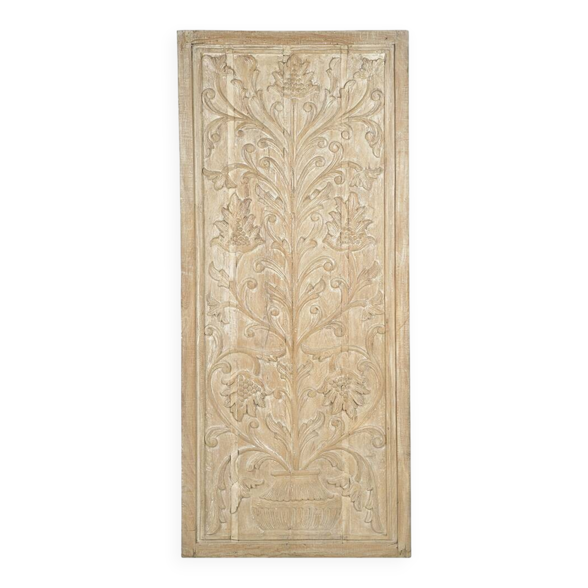 Indian carved wooden wall panel with floral decoration