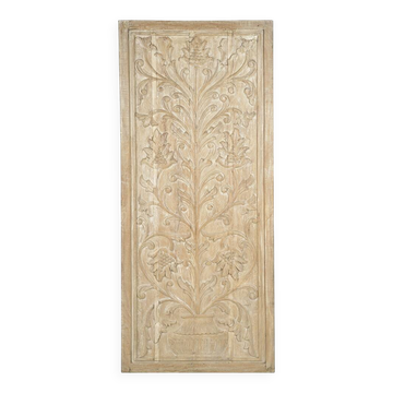 Panneau mural indien en bois sculpté à décor floral